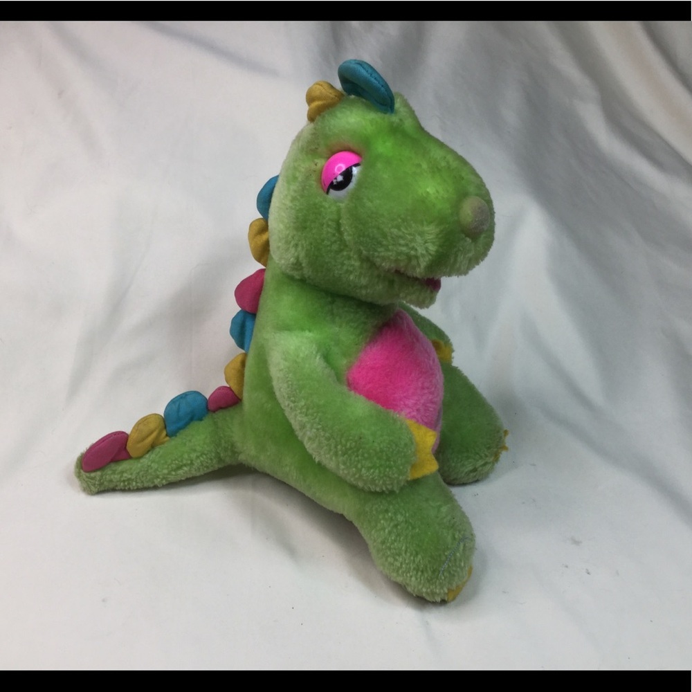 Vintage 80s Dinonores Green Dinosaur Rattle Plush